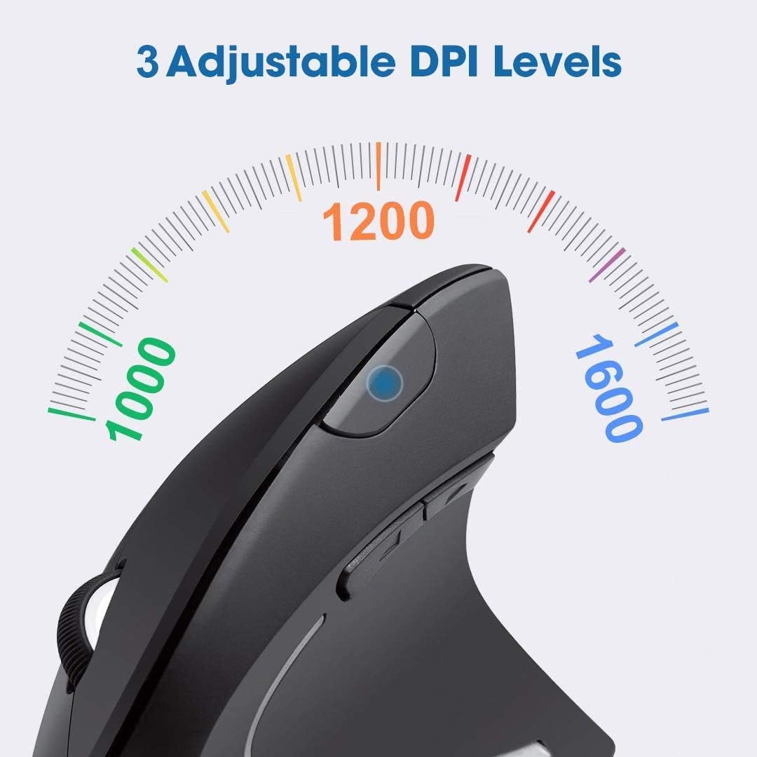 Nidiox Ergonomic Wireless Mouse, 2.4G USB Vertical Ergonomic Mouse with 6 Buttons 3 Adjustable DPI 800/1200/1600 Levels for Computer, Desktop, Laptop, PC, MacBook