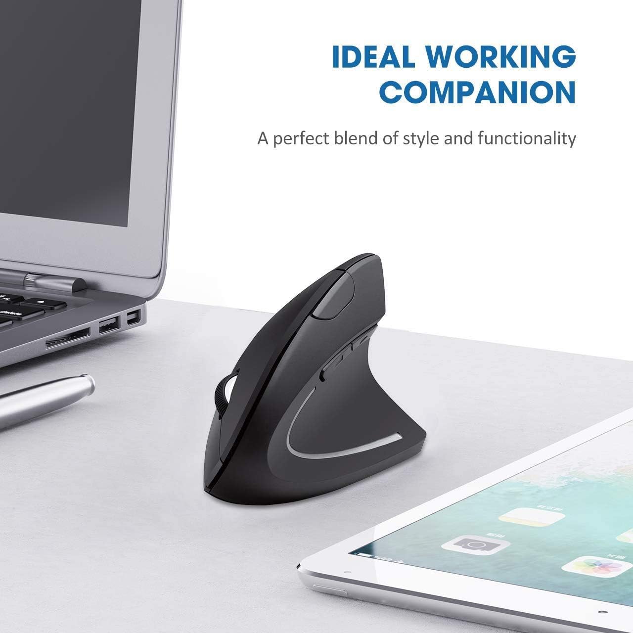 Nidiox Ergonomic Wireless Mouse, 2.4G USB Vertical Ergonomic Mouse with 6 Buttons 3 Adjustable DPI 800/1200/1600 Levels for Computer, Desktop, Laptop, PC, MacBook