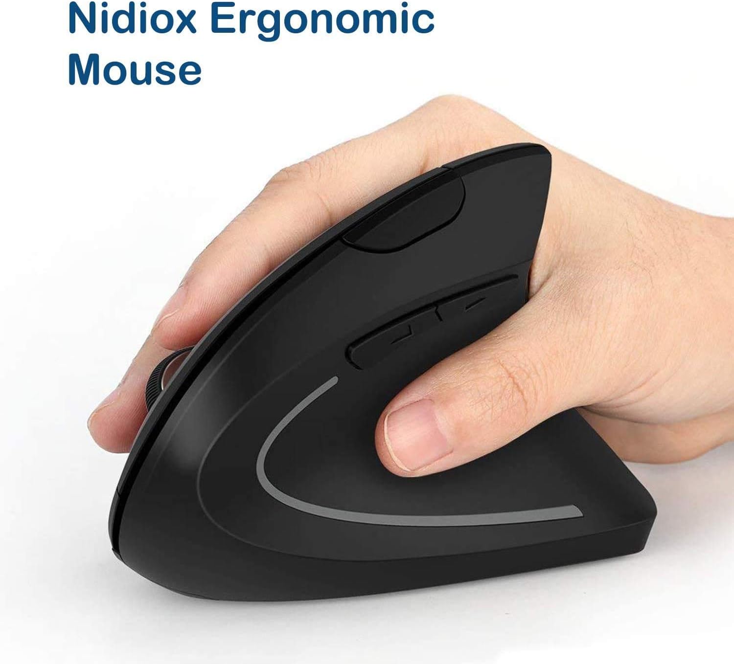 Nidiox Ergonomic Wireless Mouse, 2.4G USB Vertical Ergonomic Mouse with 6 Buttons 3 Adjustable DPI 800/1200/1600 Levels for Computer, Desktop, Laptop, PC, MacBook